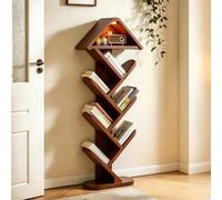 Estanteria Libros de Forma de árbol de 6/8 Niveles con Iluminación Ambiental Activada por Voz, Libreria in Legno Aperta para Espacios Pequeños, Estantería de Almacenamiento y Exhibición