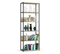 Estantería loft 70 cm akord metálica negro con 6 estantes en roble artisan 70x32x192 cm