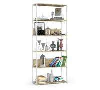 Estantería loft 80 cm akord metálica blanca con 6 estantes en roble artesano mate 80x32x191 cm