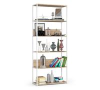 Estantería loft 80 cm akord metálica blanca con 6 estantes en roble sonoma 80x32x191 cm