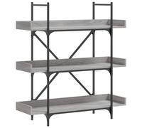 Estanteria Madera Gris Sonoma 3 Estantes 100x33x108,5 cm | Madera contrachapada, patas regulables, barra metalica industrial, bordes elevados, fijacion a pared incluida