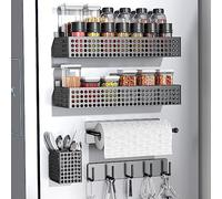 Estantería Magnética para Especias Para Frigorífico de 2 Niveles y Soporte Para Toallas de Papel y Cubiertos, Organizador Magnético Para Frigorífico, Estantería Magnética para Frigorífico Fuerte