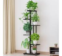 Estantería metálica de 6 niveles para plantas - Soporte esquinero alto para 7 macetas - Estante robusto para balcón, jardín, patio y salón - Diseño elegante y funcional - Color Dark gray with silver