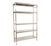 Estantería metálica de acero inox apta para uso alimentario con 5 baldas, 160 x 86 x 50 cm