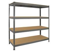 Estantería Metálica Gris Q-Rax sin Tornillos 160x60x160cm de 4 Estantes Baldas Repisas Capacidad Peso 350kg por Estante Almacenamiento Almacenaje Herramientas Taller Garaje Cobertizo Almacén Garage