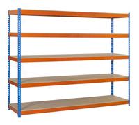 Simon Rack Estanteria Industrial, 2000x1800x450 mm, 400 kg de Punto Flexión, 5 Estantes Madera, Estanterias Almacenaje, Estanterias Metalicas, Azul/Naranja/Madera - SimonTaller