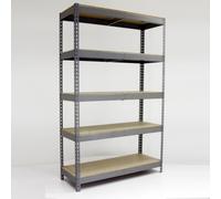 Estantería metálica industrial, 300x150x45 cm, 5 baldas, 400kg/balda, gris, simonrack