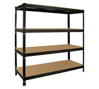 Estantería Metálica Negra Q-Rax sin Tornillos 160x60x160cm de 4 Estantes Baldas Repisas Capacidad Peso 350kg por Estante Almacenamiento Almacenaje Herramientas Taller Garaje Cobertizo Almacén Garage
