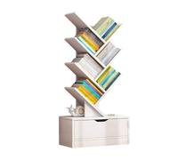 Estantería moderna de árbol con cajón de almacenamiento, estante de exhibición de pie para sala de estar, oficina, estantería vertical (blanco, 8 niveles)