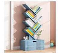 Estantería moderna de árbol con cajón de almacenamiento vertical para sala de estar u oficina, estantería de pie (azul, 8 niveles)