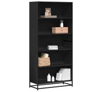 Estantería moderna negra 80,5x35x170,5 cm con 5 estantes, madera de ingeniería resistente y estructura metálica industrial, ideal para sala dormitorio, organizador de libros y decoración hogar