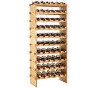 Estantería modular apilable de bambú para vino - 10 niveles, soporte robusto para 60 botellas, diseño estable de suelo o encimera, exhibidor rústico para bar y bodega, 66x30x117 cm, capacidad: 60