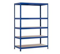 7H SEVEN HOUSE Estantería Modular Acero Galvanizado Azul y Madera con 5 Baldas Ajustables | Estantería de Almacenaje Uso Doméstico y Profesional | 180x120x60cm Carga Máxima 1250Kg