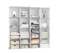 Estantería Modular con 16 Compartimentos, Estante con Módulos, Almacenaje en Cubos, Librería de Plástico, para Zapatos, Ropa, Libros, Fácil Montaje, Armario Ropero, Blanco.