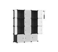 SONGMICS Estantería Modular, Armario Modular de 12 Cubos, Estantería de Plástico con Puertas, para Zapatillas, Ropa, Libros, Fácil de Montar, Negro y Blanco LPC34HV1