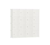 SONGMICS Estantería Modular, Armario Modular de 16 Cubos, Estantería de Plástico con Puertas, para Zapatillas, Ropa, Libros, Fácil de Montar, Blanco Crema LPC443W01