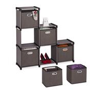 Relaxdays Biombo Estantería Modular con Cajas de Tela, Armario DIY con 6 Cubos, 110 x 108 x 31 cm, Acero y Fieltro, Gris, Madera