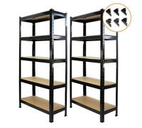Estantería MonsterShop T-Rax Negra 75x150x30 cm 5 Niveles Acero MDF 2 Unidades