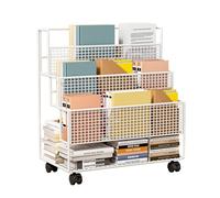 Estantería móvil de 4 niveles, estantería almacenamiento libros estanterías enrollables, carpeta carpetas archivos móviles carro con ruedas para la oficina estudio en el hogar salón blanco 55*21*50cm