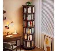 Estantería móvil de madera maciza giratoria de 360° de roble negro - Estante de almacenamiento esquinero de pie, gabinete estrecho para libros de fotos, 197,8 cm