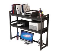 Estantería organizadora de escritorio de madera maciza de 2 niveles, estante de almacenamiento ajustable para dormitorio, oficina, hogar, estante de almacenamiento de hierro forjado, estante de