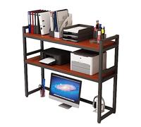 Estantería organizadora de escritorio de madera maciza de 2 niveles, estante de almacenamiento ajustable para dormitorio, oficina, hogar, estante de almacenamiento de hierro forjado, estante de