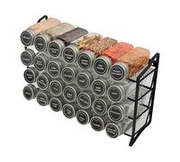 Estantería para especias de pie y pared, 4 estantes para especias con 28 tarros vacíos para especias y etiquetas para especias, gran capacidad, organizador de tarros de especias para cocina, estante
