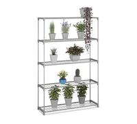 Estantería para Flores Relaxdays, HxBxT: 140 x 91 x 28 cm, 5 estantes, Metal y plástico, Gris