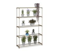 Estantería para Flores Relaxdays, HxBxT: 140 x 91 x 28 cm, 5 estantes, Metal y plástico, marrón