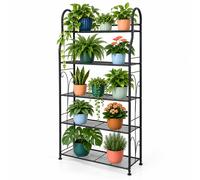 Relaxdays estantería para plantas, soporte para flores metálico, 5 estantes | negro