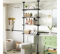 Estantería para inodoro de 4 niveles WELDUN, estante de baño sobre el inodoro ahorrador de espacio, 49-79 cm de ancho, 122-315 cm de alto, estantería para lavadora, organizador de baño, negro