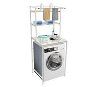 Estantería para lavadora, estantería de baño con 3 estantes abiertos, estantería de baño, estantería de baño, estantería de baño sobre lavadora, color blanco y mármol, 69 x 60 x 176,5 cm