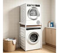 Estantería para lavadora, lavadora, secadora, armario de 3 alturas ajustables sobre lavadoras, capacidad de carga de 350 kg, armario de lavadora para baño, balcón (tubo plano blanco)
