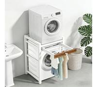 Estantería para lavadora, lavadora, secadora, armario de 3 alturas ajustables sobre lavadoras, capacidad de carga de 350 kg, armario para cuarto de baño, balcón (blanco con estante)