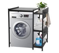 Estantería para Lavadora y Secadora con Estante Lateral, Organizador Ahorrador de Espacio, Estante Superior Ajustable en Altura, Gran Capacidad de Almacenamiento, Marco de Acero Estable, Negro