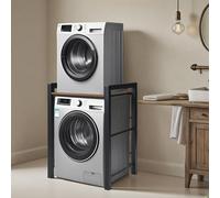 Estantería para lavadora y secadora, estante sobre lavadora, ayuda a apilar, lavadora, secadora, altura ajustable, capacidad de carga de 300 kg, para baño, cocina, balcón, lavandería (negro)