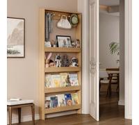 Estantería para Libros Detrás de la Puerta, Estante De Almacenamiento Estrecho de Madera con Ganchos, Estanteria Abierta para Salon Dormitorio