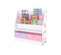 [en.casa] Estantería para Niños con Motivo de Unicornio Organizador de Libros con 3 Estantes y 2 Cajones Plegables 74 x 71 x 23 cm Blanco/Morado/Rosa