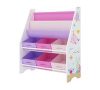 [en.casa] Estantería para Niños con Motivo del Mundo Océano Organizador de Libros y Juguetes Decoración Marina con 6 Cajas Aglomerado/Poliéster 74 x 62 x 27 cm Blanco y Rosa/Violeta