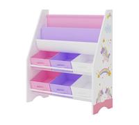[en.casa] Estantería para Niños Organizador de Libros y Juguetes Motivo de Unicornio con 6 Cajas Aglomerado/Poliéster 74 x 62 x 27 cm Blanco y Rosa/Púrpura