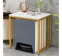 Estantería para Robot Aspirador, Mueble de 2 Niveles, Mesa Auxiliar Moderna de Metal, Mesita de Noche para Salón, Dormitorio, Baño, Balcón(Gold/White,60 * 63cm/23.6 * 25in)