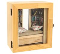 Estantería para temores, estantería en miniatura, con 200 minilibros y 2 almohadas, alivia el estrés y elimina los miedos, regalo para los amantes de los libros y personas ansiosas (madera natural)