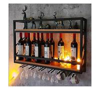 Estantería para vinos montada en la Pared con Soporte para vajas, portabotellas de 2 Niveles de Metal rústico, portabotellas de 2 Niveles, estanterías de Madera estanterías de Pared (Color: