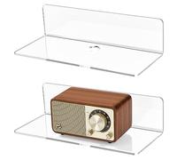 Estanteria Pared Acrílico, Juego de 2 Baldas Pared Sin Agujeros, Repisa Flotante con Clips Cables, Ahorra Espacio en el Hogar para Dormitorio, Baño, Cocina, Sala de Estar, Oficina-Transparente