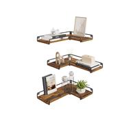 VASAGLE Estantes de Esquina en Forma de L, Juego de 3, Estantes Flotantes de Pared, Estilo Industrial, para Salón, Dormitorio, Cocina, Marrón Rústico LLS833KD01