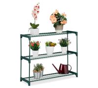 Relaxdays Estantería Plantas, Soporte Macetas, Estantes Flores, 3 Baldas, Metal-Plástico, 1 Ud., 74,5x91x28,5 cm, Verde