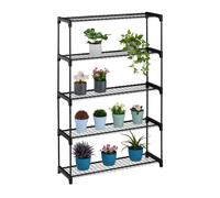Relaxdays Estantería para Plantas, 5 Niveles, Mueble Macetas Flores y Hierbas, Soporte Metálico, 140 x 91 x 28 cm, Negro
