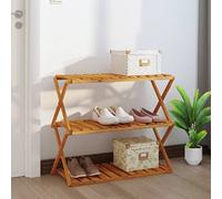 Estantería plegable de 3 niveles de madera de acacia maciza, marrón, 70 x 31 x 63 cm, estante de almacenamiento para sala de estar, soporte de plantas o zapatos, diseño plegable para transporte fácil,