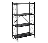 Estantería Plegable de Metal con Ruedas | Mueble Organizador con 4 estantes Resistentes y Estructura Reforzada | Diseño portátil, fácil de Montar y versátil para Cocina, Oficina, Garaje o Dormitorio