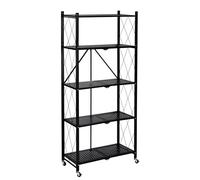 Estantería Plegable de Metal con Ruedas | Mueble Organizador con 5 estantes Resistentes y Estructura Reforzada | Diseño portátil, fácil de Montar y versátil para Cocina, Oficina, Garaje o Dormitorio